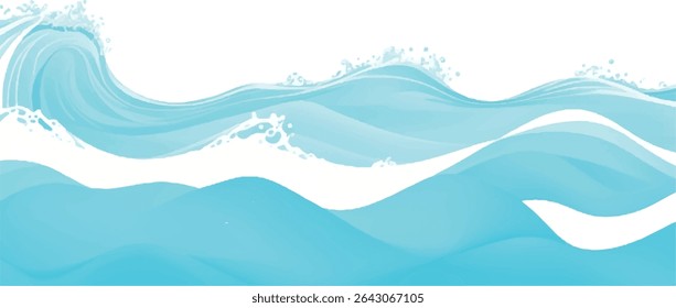 . Blue and Soft Green Cartoon Ocean Wave – Transparent PNG Graphic for Beach, Pool Party, or Summer Web Projects
