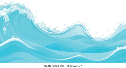 Blue and Soft Green Cartoon Ocean Splash – Transparent Clipart for Web, Kids Projects, and Pool Party Design