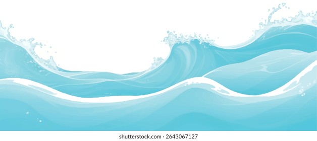 . Blue and Soft Green Cartoon Ocean Wave – Transparent PNG Graphic for Beach, Pool Party, or Summer Web Projects
