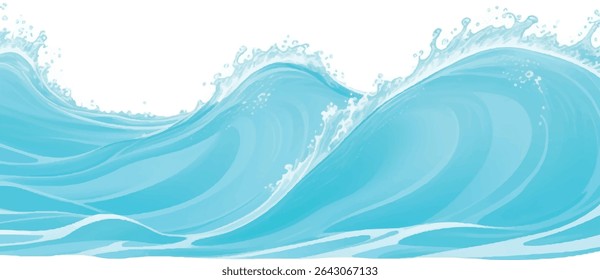 Blue and Soft Green Cartoon Ocean Splash – Transparent Clipart for Web, Kids Projects, and Pool Party Design