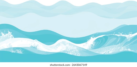 . Blue and Soft Green Cartoon Ocean Wave – Transparent PNG Graphic for Beach, Pool Party, or Summer Web Projects