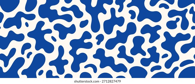 Blue Soft Organic Blob Shape Seamless Pattern. Liquid Soft Organic Blob Round Form Background. Vector Abstract Bg