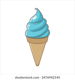 Blue Soft Serve Ice Cream Cone Illustration