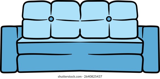 Blue soft sofa with buttoned cushions illustration