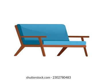 Blue soft sofa modern design for living room or reception vector illustration isolated on white background