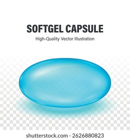 Cápsula Azul Softgel, Ilustração Vetor 3d. Pílula De Gel Brilhante, Suplementos Dietéticos, Vitaminas, Omega-3, Probióticos, Saúde Nutricional. Medicina Farmacêutica, Modelo de Design de Cápsula Gelatina