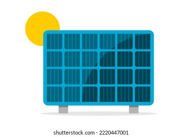 Blue solar cell or solar panel grid module yellow sun energy power environmentally friendly clean energy flat vector icon design.