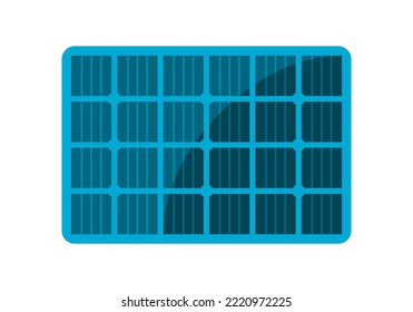 Blue solar cell or solar panel grid module sun energy power generate electricity environmentally friendly clean energy flat vector icon design.