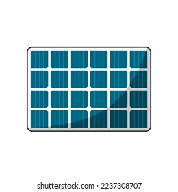 Blue solar cell or solar panel grid module sun energy power generate electricity environmentally friendly clean energy flat vector icon design.
