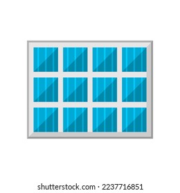 Blue solar cell or solar panel grid module sun energy power generate electricity environmentally friendly clean energy flat vector icon design.