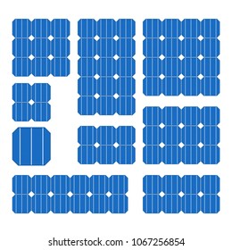 Blue Solar Cell Panel Set on White Background. Vector