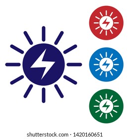 Blue Solar energy panel icon isolated on white background. Set color icon in circle buttons. Vector Illustration