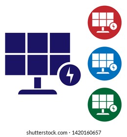 Blue Solar energy panel icon isolated on white background. Set color icon in circle buttons. Vector Illustration