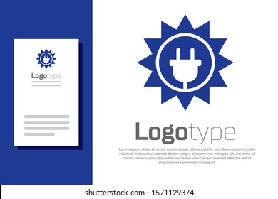 Blue Solar energy panel icon isolated on white background. Sun and electric plug. Logo design template element. Vector Illustration