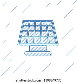Blue Solar energy panel line icon isolated on white background. Vector Illustration