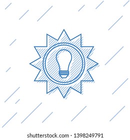 Blue Solar energy panel line icon isolated on white background. Sun and light bulb. Vector Illustration