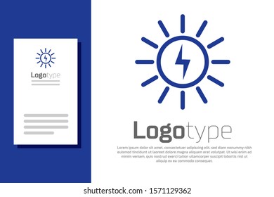Blue Solar energy panel line icon isolated on white background. Logo design template element. Vector Illustration