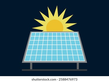 Blue solar panel with sun behind