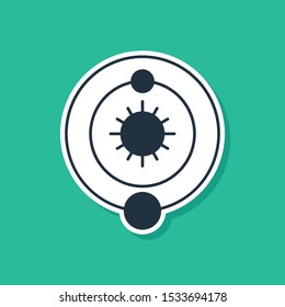 Blue Solar system icon isolated on green background. The planets revolve around the star.  Vector Illustration