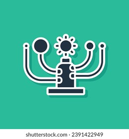 Blue Solar system icon isolated on green background. The planets revolve around the star.  Vector Illustration