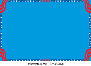 Blue solid color background with border is designed with 
American flag stars and curved red lines