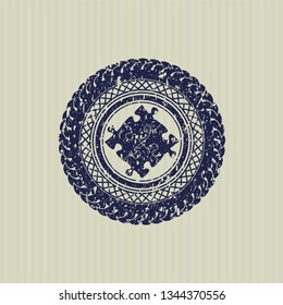 Blue solution icon inside distress rubber grunge texture seal