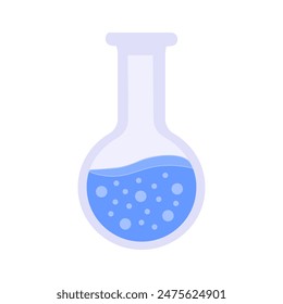 Blue solution laboratory flask icon. Chemical laboratory flask with liquid