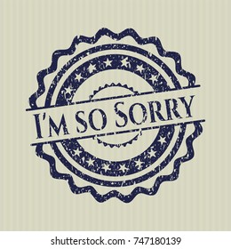 Blue I'm so Sorry distressed rubber grunge stamp