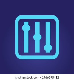 Blue sound mixer controller icon isolated on dark background. Dj equipment slider buttons. Mixing console. Vector.
