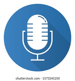 Blue sound recorder flat design long shadow glyph icon. Professional music microphone idea. Record equipment. Portable studio audio mic. Wireless recording device. Vector silhouette illustration