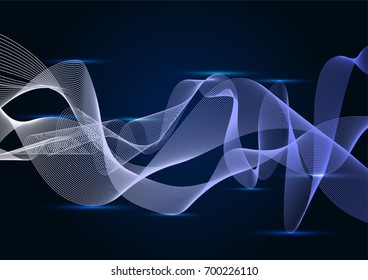 Blue sound wave abstract background. Wave of musical soundtrack for record. Vector illustration