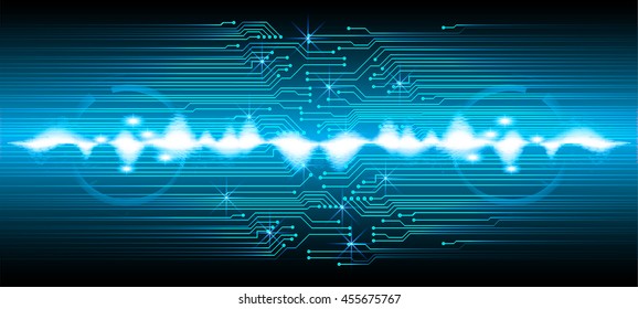 blue sound wave abstract cyber future technology concept background, vector illustration, circuit, binary code