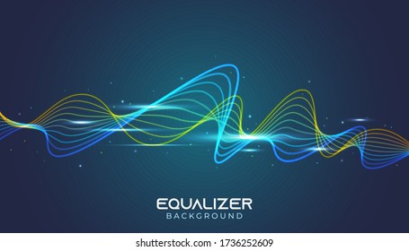 Blue Sound Wave Background. Equalizer Design for the Music Industry or Science and Technology. Wavy Music Spectrum Design