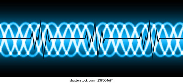 Blue Sound wave background suitable as a backdrop for music, technology and sound projects. Heart pulse monitor with signal. Heart beat. 
