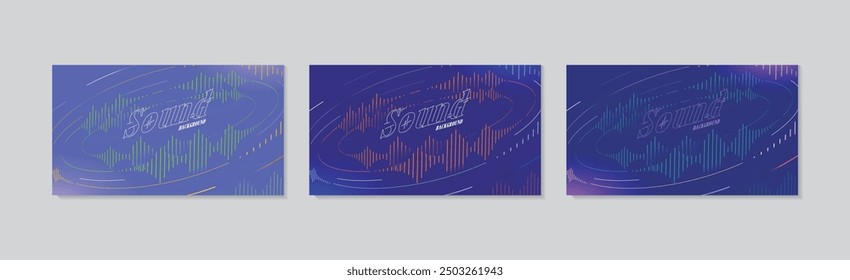 Blue sound wave background vector set.