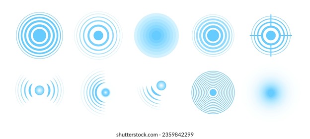 Blue sound wave collection. Sonar or radar signal set.