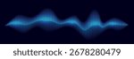Blue sound wave with glowing vertical bars on dark background. Abstract music waveform in neon gradient style for audio visualizer, equalizer, or DJ interface. Futuristic vector illustration.