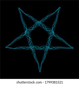 Blue sound wave reversed pentagram. Vector illustration.