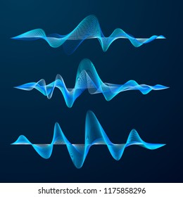 Blaue Schallwellen verfolgen Design. Satz von Schallwellen. Abstrakter Equalizer. Vektorillustration einzeln auf dunklem Hintergrund