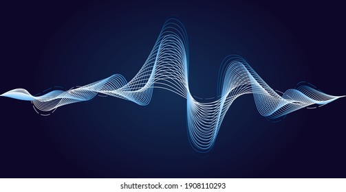 Blue Soundwave. Earthquake Impulse. Vibration Waves Sound. Minimal Energy Waves. Dynamic Curve. Vector Illustration Abstract Design.