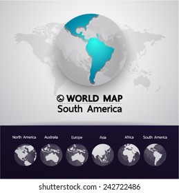 Blue South America World Map vector illustration