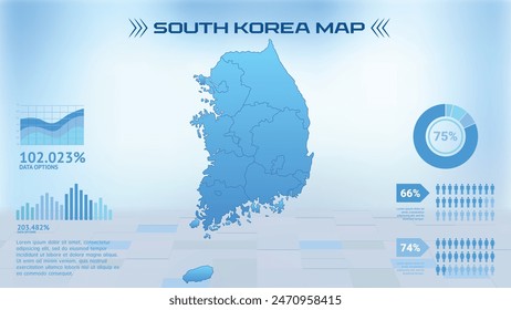 Blue South Korea Map with States, Political South Korea infographic map vector illustration