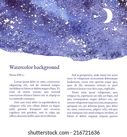 Blue space background. Blue watercolor banner template. Painting. Vector illustration with empty space for your text