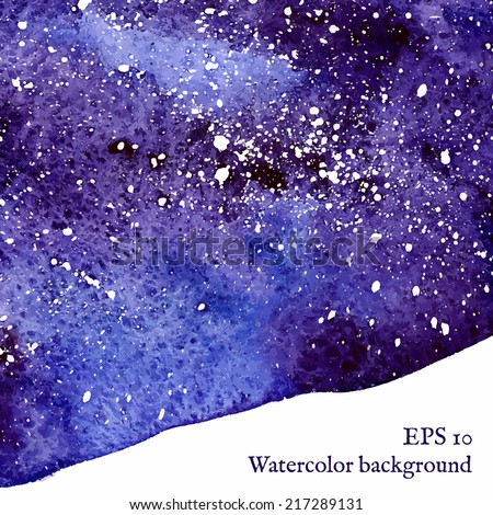 Blue space background. Watercolor banner template. Painting. Vector illustration with empty place for your text