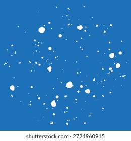 Blauer Hintergrund. Weiße Schneetextur. Fallender Staub, Vektor. Kosmisches Himmelsmuster. EPS 10.