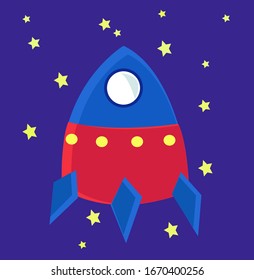 Blue space rocket, illustration, vector on white background.