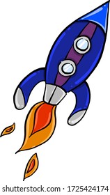 Blaue Raumrakete, Illustration, Vektor auf weißem Hintergrund