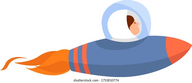 Blue space rocket , illustration, vector on white background