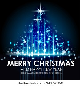 Blue Space Shining Christmas tree design. Vector Illustration