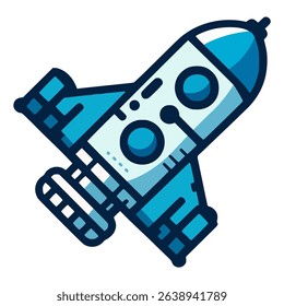 blue space ship technology spacecraft flat color vector illustration template design